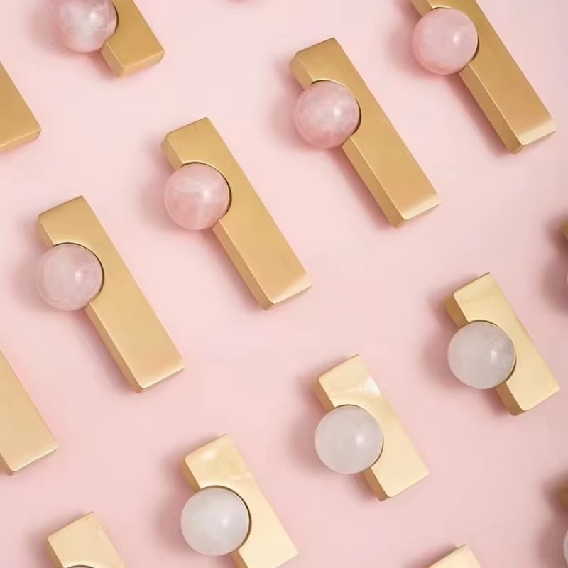 Furniture Hardware Drop Pulls - Beyaz Kristal Küre + Pirinç Mobilya